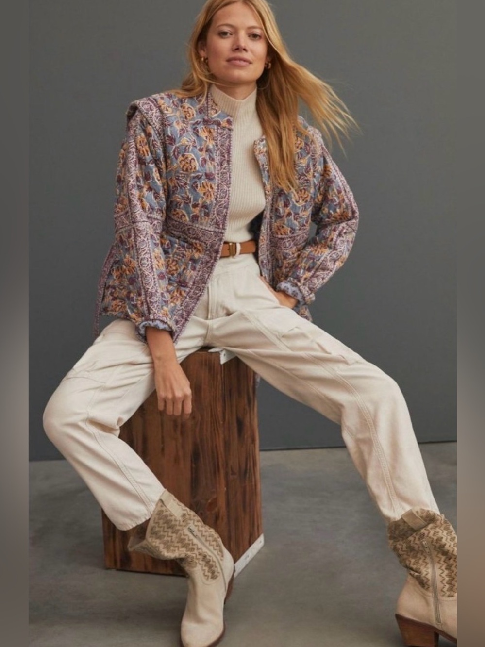Anthropologie Antik Batik Jacket Quilted Cotton Floral Size Small